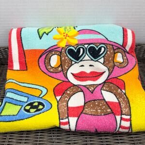 Royal Pacific Sock Monkey Beach Towel Katy Keln 54” x 29”